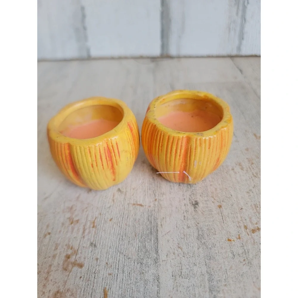 Vintage ceramic Jack O'Lantern pumpkin mini candle unique set home
